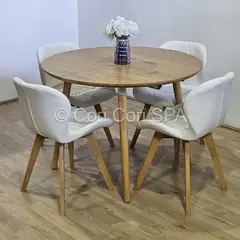 CORI CORI - Comedor Mesa Aura Wood 100cms + 4 Sillas Mariposa Ecocuero Wood