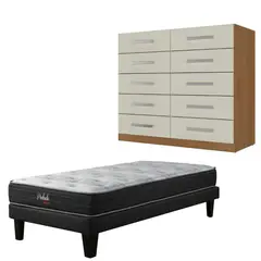 MOVELARIA - Combo Cama europea prelude 1.5 plazas + Cómoda 10 Cajones Off White CEP15R10