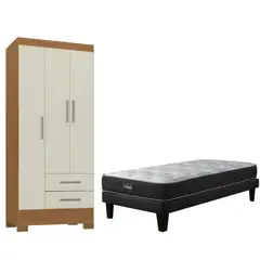 MOVELARIA - Combo box europeo prelude 1.5 plazas + Clóset 3 puertas Off White CEP15R32