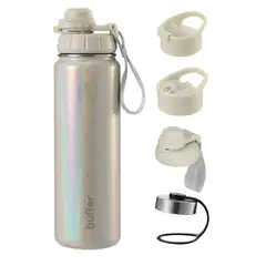 BUFFER FLASK - Termo Botella Agua Termica Acero Inox + Tapas - Negro - Gris