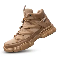 TIOZONEY - Zapatos de seguridad laboral con punta de acero antigolpes beige