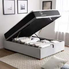 LATAM HOME - Cama Funcional Boxet 1 1/2 Plaza Colchon Resortes New Top Funda Lavable Tela Gris