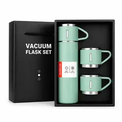 GENERICO - Set Termo Acero 500ml + 3 Tazas Térmico Portátil Verde