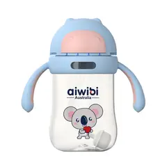 AIWIBI - Botella Vaso De Agua Con Bombilla 300ml antiderrame Celeste