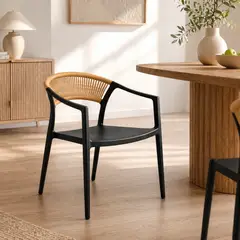 SPACE HOME - Silla Negra Con Respaldo Curvo De Ratán Estilo Nórdico