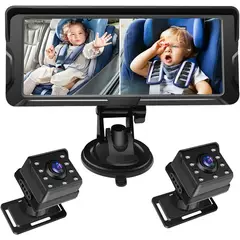 PUREPOWER - Doble Cámara Coche Bebé Asiento Trasero, Pantalla HD de 7 Pulgadas 1080p para vehículos