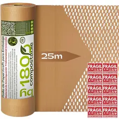 180 COMPOSTABLE - Rollo Papel Kraft Panal Abeja 51cm x 25m Embalaje Ecológico