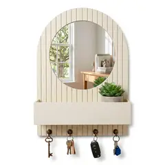 WAKESHOME - Repisa con Espejo Organizador Soporte de Pared para Llaves
