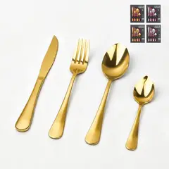 YOLIKITCHEN - Set Cubiertos 48 Pzs Acero Inox Dorado Lujo 12 Pers