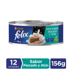 FELIX LATA - Pack x12 Alimento húmedo para gato FELIX® Paté Pescado y Atún Lata 156g