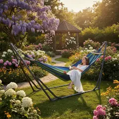 VIDA BUENAS - Hamaca Doble Con Base Soporte De Acero Y Estuche Portatil