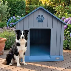 COOL PETS - Casa Para Perro Grande Gris Azul Coolpets 83x86x79cm