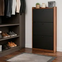 CASA BELLA - Zapatero Mural 3 Niveles Negro Cedro MDF 114x60x24 cm Organizador Entrada Dormitorio