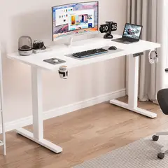 TIENDA EL GARAGE - Escritorio Eléctrico Regulable 140x60 Walnut 68-115 cm Motor Silencioso Home Office Blanco