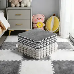 SUPERCENTER - Set 10 Alfombra Piso Goma Eva Felpa Segura Para Bebé 30x30cm Gris Y Blanco