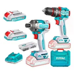TOTAL TOOLS - Combo Total 20V Taladro Percutor Llave Impacto 2 Baterías