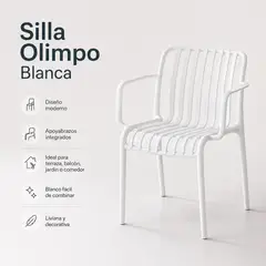 SPACE HOME - Silla Moderna Blanca Con Brazos Para Terraza Patio O Balcón