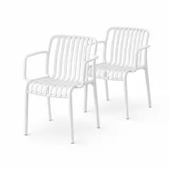 SPACE HOME - Sillas Olimpo Blancas Pack 2 Con Brazos Diseño Abierto Moderno