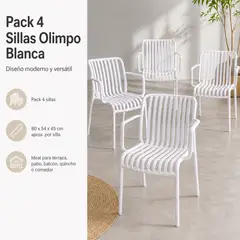 SPACE HOME - Sillas Olimpo Blancas Pack 4 Con Brazos 80x54x45 Cm