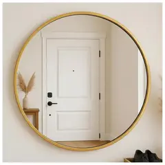 GENERICO - Espejo Redondo 80x80 Cm Dorado Diseño Moderno Minimalista