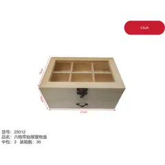 GENERICO - Caja de madera (rectangular - 1 - varios espacios con cajon) 25012.