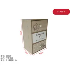 GENERICO - Caja madera (3 gavetas verticales con diseño) 26954.