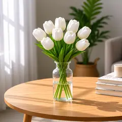 ARBUSTO REAL - Ramos De 9 Tulipanes Flores Artificiales Decoración Hogar - Blanco - Talla Única