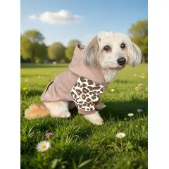 GENERICO - Poleron para Perro y Gato - Hoodie Crema Animal Print con gorro Talla S