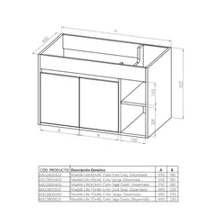 STRETTO - Mueble Vanitorio Lille Dark Grey 60x46x50 cm sin Cubierta