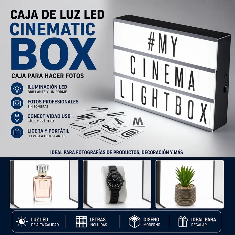 Adorno Caja de Luz Led Cinematic Box Caja para hacer fotos