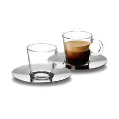 NESPRESSO - Tazas Espresso Vidrio Plateado View 2 Tazas y Platos