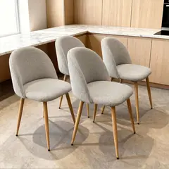 VENHOOUSE - Pack 4 Silla Comedor Moderna Acolchada Metal Sora Lino Greige