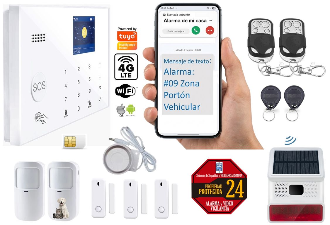 Alarma GSM 4g WIFI Google HomeAlexa Sirena Inalámbrica Solar casa Pequeña