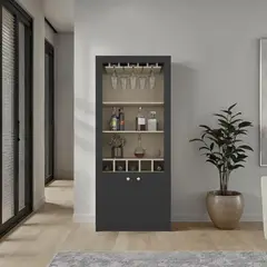 TUHOME - BAR ALTO 2 PUERTAS 5 BOTELLEROS Y PORTACOPAS BELLAGIO WENGUE Y CARTAGENA 175X75X36,5 CM