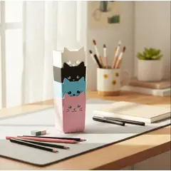 GENERICO - Set x3 Portalápices Organizador Escritorio Diseño Gato Kawaii