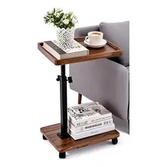 EVERSO - Mesa Auxiliar En C 2 Niveles Con Ruedas Ajustable 45-80cm