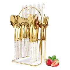 EVERSO - Juego De Cubiertos 24 Piezas Acero Inoxidable Con Soporte BLANCO