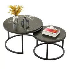 ATURE - Kit 2 Mesas Centro Redondas Madera 50x50x38cm 70x70x45cm