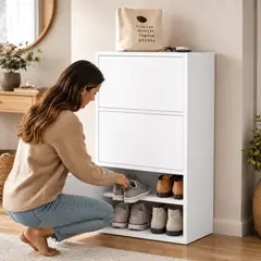CASA BELLA - Zapatero Organizador 3 Puertas 6 Niveles blanco con Cajones ZT9