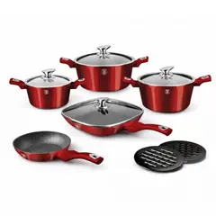 BERLINGER HAUS - BATERIA DE COCINA 11 PZS METALLIC ANTIADHERENTE BURGUBDY COLLECTION