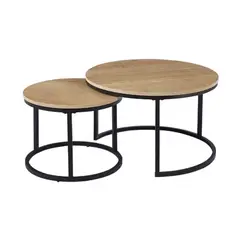 KLIK - Mesa De Centro Doble Madera Redonda Anidadas
