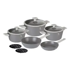 BERLINGER HAUS - BATERÍA DE COCINA ALUMINIO FORJADO DE 10 PZS, COLOR GRIS,