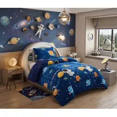 GENERICO - COBERTOR O PLUMON DE INVIERNO PARA NIÑOS CON DISEÑO AVENTURA ESPACIAL 1.5 PLAZA 180CMX230CM TF