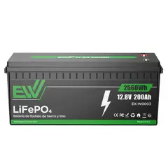 EWTTO - Bateria 12.8V-200Ah Lifepo4 Carga Solar Ciclo Profundo Bateria