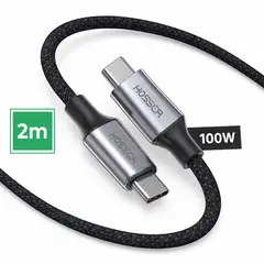 HOSSER - Cable Usb Tipo C A C 2 metros Carga Rapida Iphone Samsung 100 Watts Trenzado Negro
