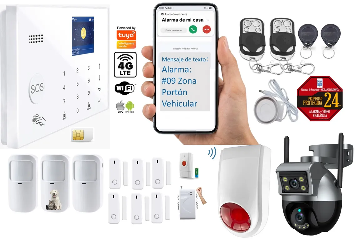 Alarma GSM 4g WIFI Google HomeAlexa Sirena 110db +Cámara doble lente