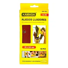 KAMASA - Set 10 Lijas Rectangular Con Velcro Madera Metal 95x185mm (P80 )