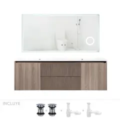 STRETTO - Pack Baño Salamanca - Mueble Vanitorio Doble Lenga + Espejo Led