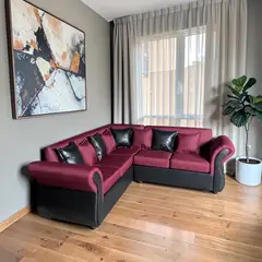 DUNA - Sofa Seccional Madrid linoecocuero negro burdeos