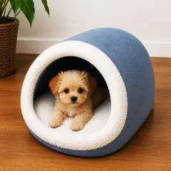 GENERICO - Cama pequeña tipo cueva para gato pequeño o perro mini, color AZUL 35x25x30cm